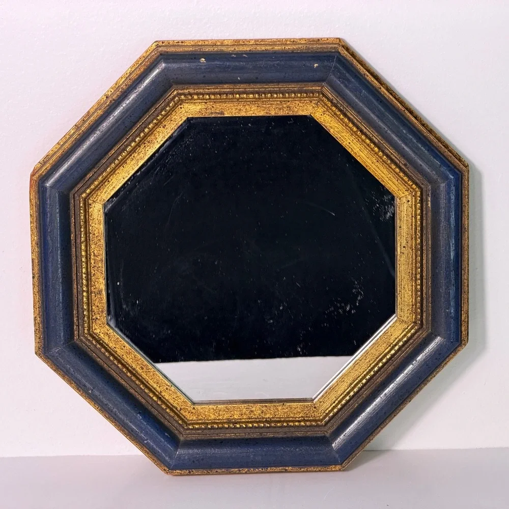 Vintage Fleck Bros Octagon Blue Gold Wall Mirror 9.5